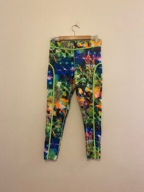 Zumba Wear Neon Tropical Print Leggings in Green, Blue, Orange